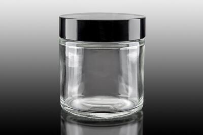 Skleněný kelímek S0208 transparentní sklo 100ml, černé víčko - 2