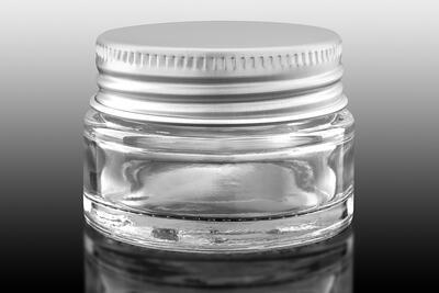 Skleněný kelímek S0288 transparentní sklo 15ml, ALU víčko stříbrné - 2