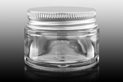 Skleněný kelímek S0288 transparentní sklo 30ml, ALU víčko stříbrné - 2